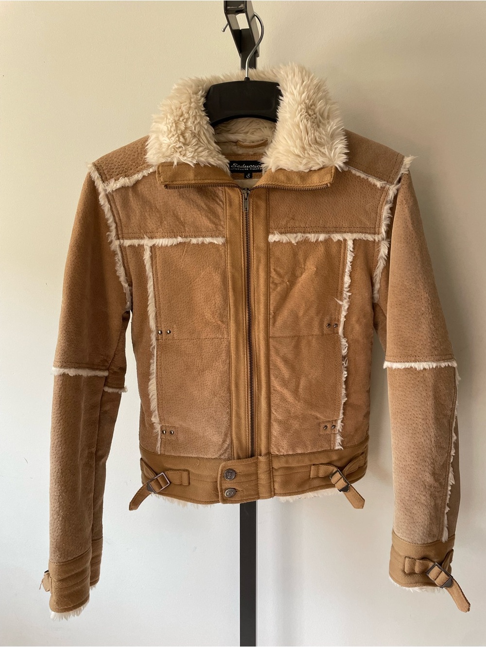 Y2K Vintage Seduction Suede Leather Faux Shearling Penny Lane Jacket Small